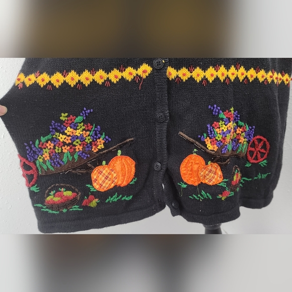 🌽🎃 Bobbie Brooks vintage plus Fall Thanksgiving embroidery beaded sweater vest - Picture 4 of 15